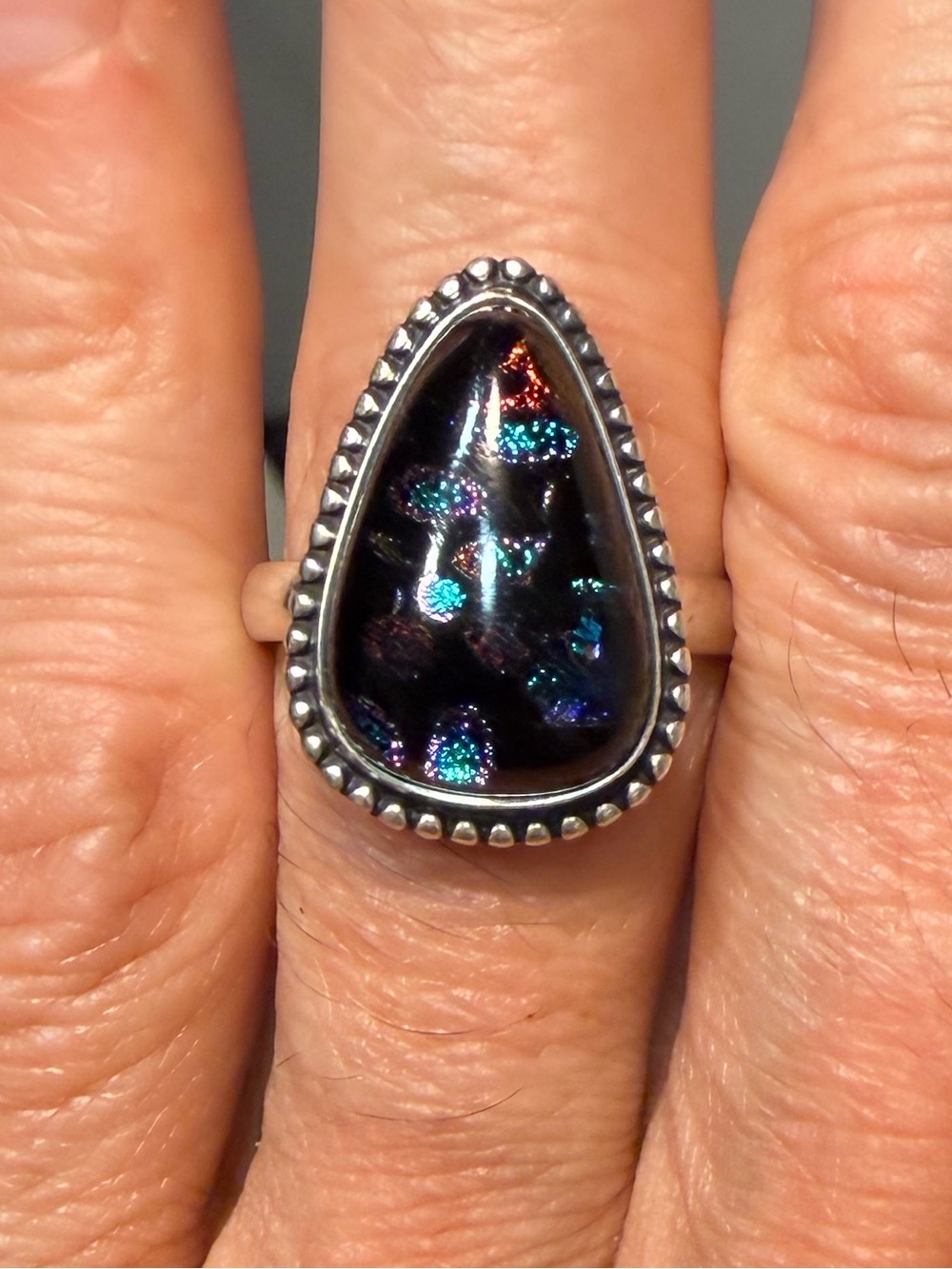 925 Sterling Silver Dichroic Ring Size 10